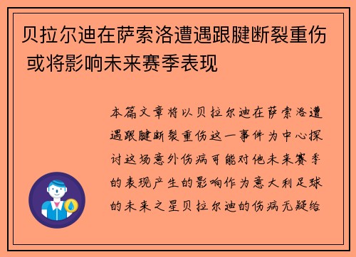 贝拉尔迪在萨索洛遭遇跟腱断裂重伤 或将影响未来赛季表现